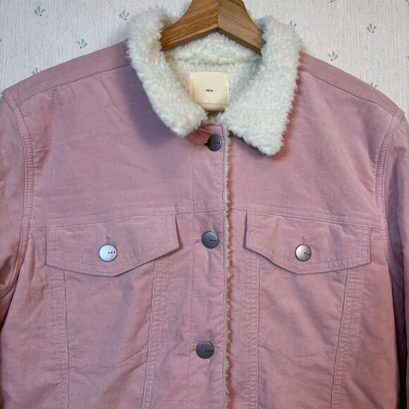 TGLA Sherpa Corduroy Trucker Lined Shirt Jacket Size Medium Soft Pink Winter - Picture 5 of 11